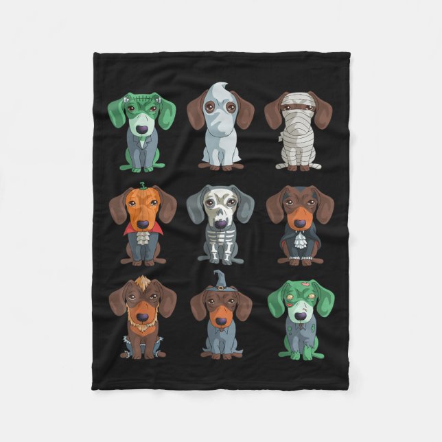 Dachshund Halloween Fleece Blanket (Front)