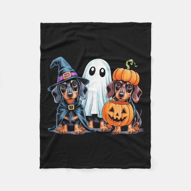 Dachshund Halloween Funny Wiener Dog Pumpkin Weeni Fleece Blanket (Front)