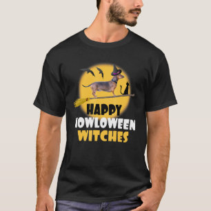 Dachshund Halloween Rides Shotgun Dog Pun Flying W T-Shirt