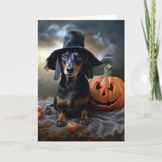Dachshund Halloween Scary Card (Front)