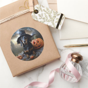 Dachshund Halloween Scary Classic Round Sticker