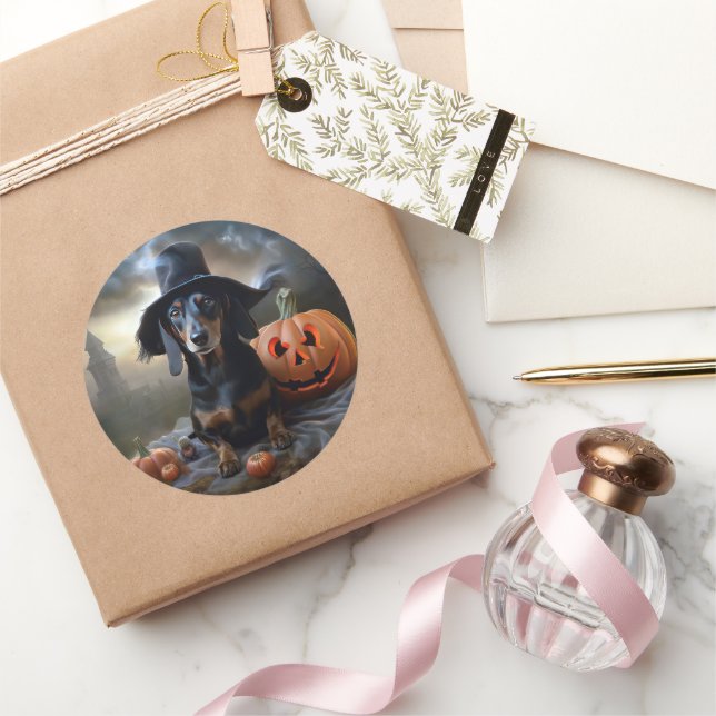 Dachshund Halloween Scary Classic Round Sticker (Gifting)