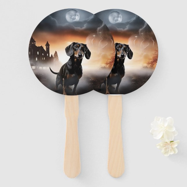 Dachshund Halloween Scary Hand Fan (Front and Back)