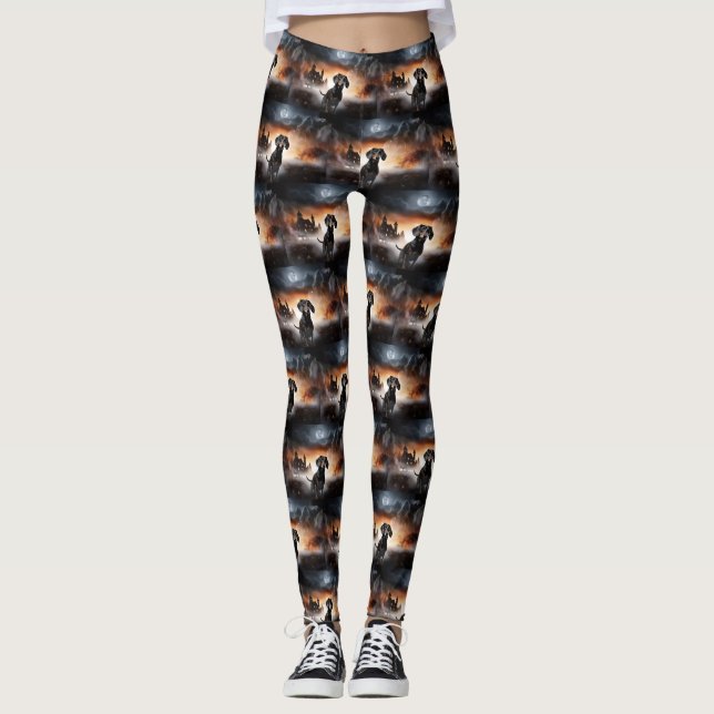 Dachshund Halloween Scary Leggings (Front)