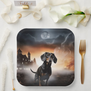 Dachshund Halloween Scary Paper Plate