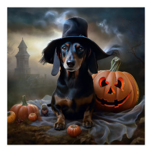 Dachshund Halloween Scary Poster