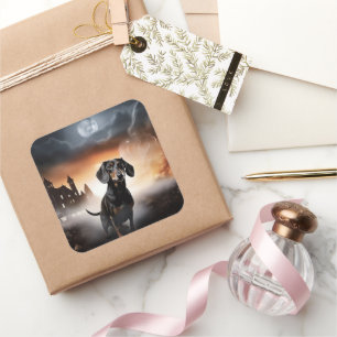 Dachshund Halloween Scary Square Sticker