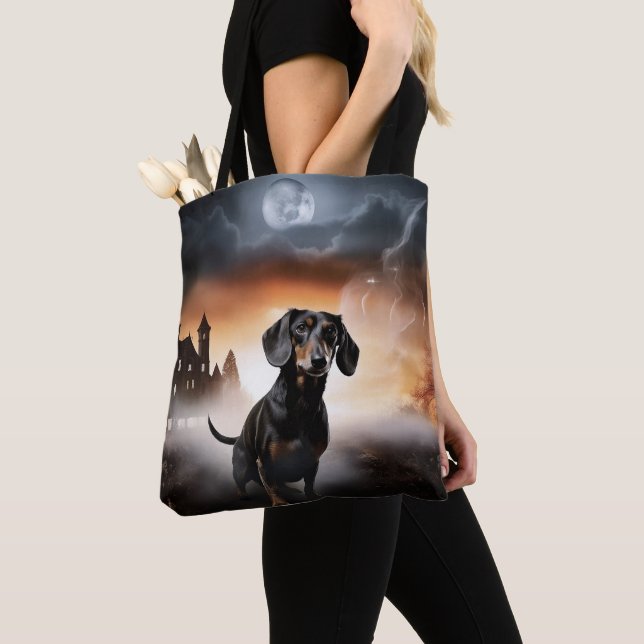Dachshund Halloween Scary Tote Bag (Close Up)