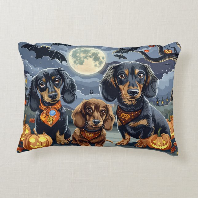Dachshund Halloween Spooky  Decorative Cushion (Back)