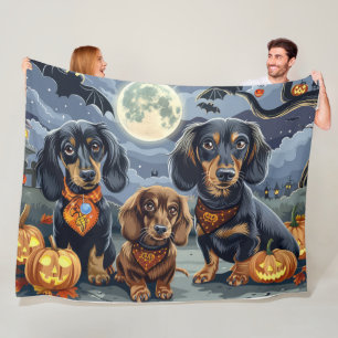 Dachshund Halloween Spooky Fleece Blanket