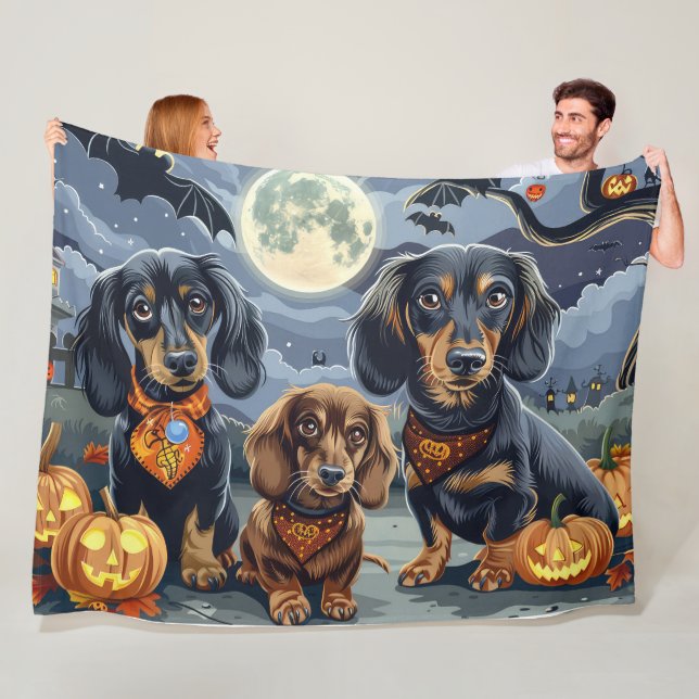 Dachshund Halloween Spooky  Fleece Blanket (In Situ)