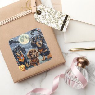 Dachshund Halloween Spooky Square Sticker