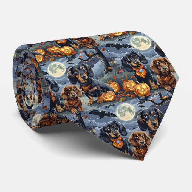 Dachshund Halloween Spooky  Tie (Rolled)