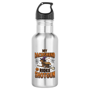 Dachshund Halloween Witch Broom Rides Shotgun Shir 532 Ml Water Bottle