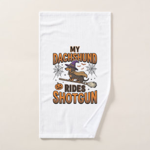 Dachshund Halloween Witch Broom Rides Shotgun Shir Hand Towel