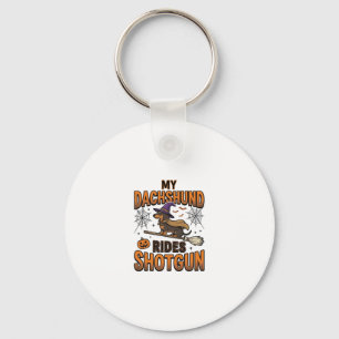 Dachshund Halloween Witch Broom Rides Shotgun Shir Key Ring