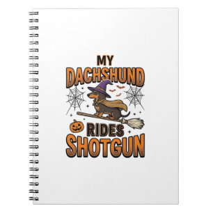 Dachshund Halloween Witch Broom Rides Shotgun Shir Notebook