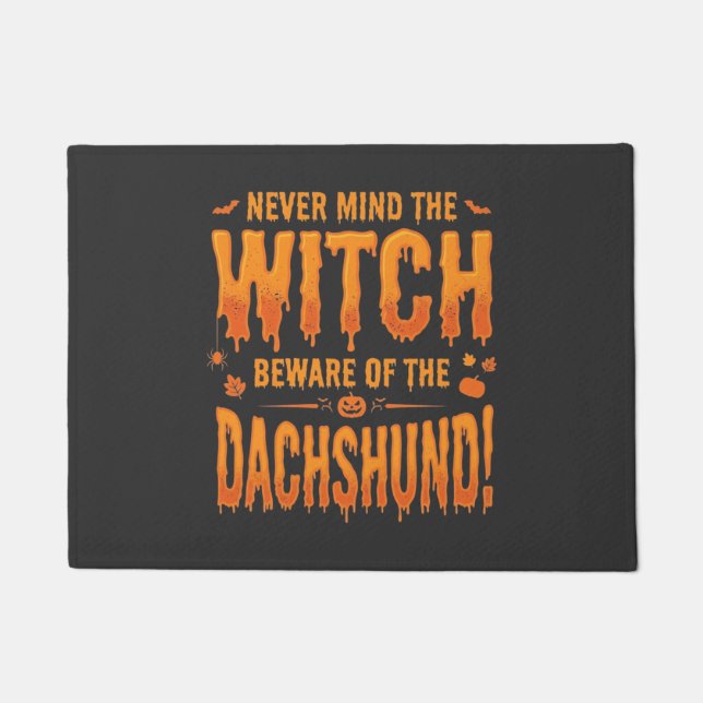 Dachshund Halloween Witch Warning Typography Vecto Doormat (Front)