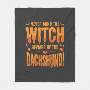 Dachshund Halloween Witch Warning Typography Vecto Fleece Blanket