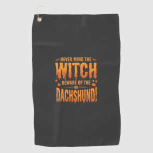 Dachshund Halloween Witch Warning Typography Vecto Golf Towel