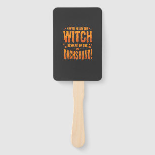 Dachshund Halloween Witch Warning Typography Vecto Hand Fan