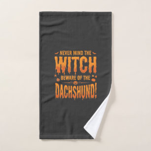 Dachshund Halloween Witch Warning Typography Vecto Hand Towel