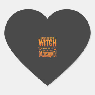 Dachshund Halloween Witch Warning Typography Vecto Heart Sticker