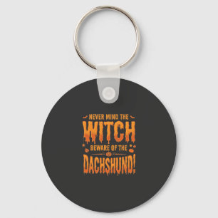 Dachshund Halloween Witch Warning Typography Vecto Key Ring