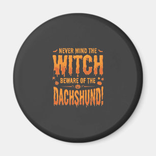 Dachshund Halloween Witch Warning Typography Vecto Magnet