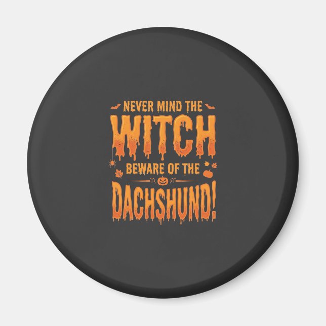 Dachshund Halloween Witch Warning Typography Vecto Magnet (Front)