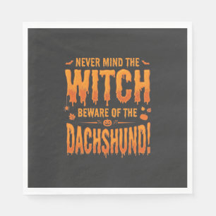 Dachshund Halloween Witch Warning Typography Vecto Napkin