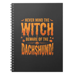 Dachshund Halloween Witch Warning Typography Vecto Notebook