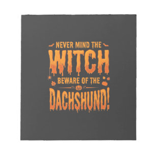 Dachshund Halloween Witch Warning Typography Vecto Notepad