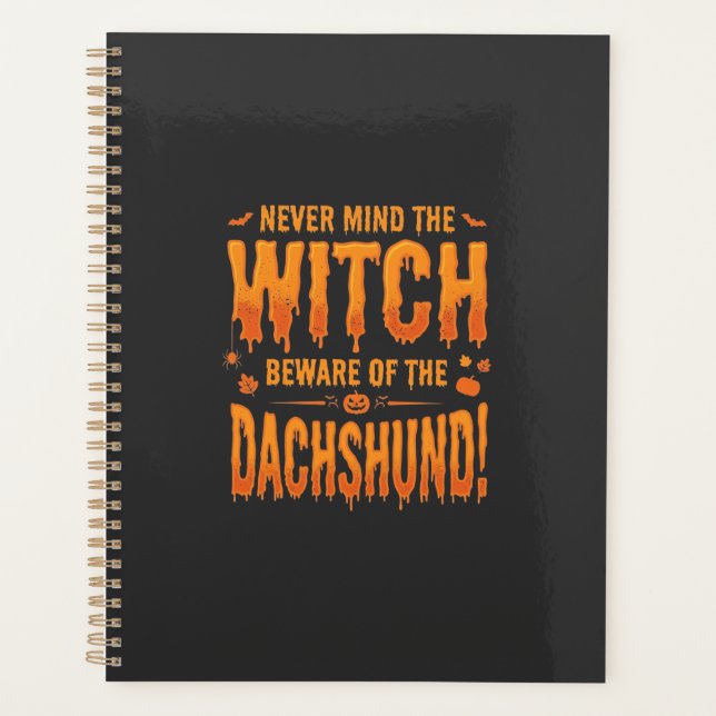 Dachshund Halloween Witch Warning Typography Vecto Planner (Front)