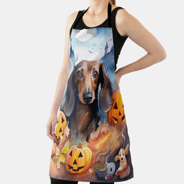 Dachshund Halloween With Pumpkins Scary Apron (Insitu)