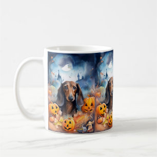 Dachshund Halloween With Pumpkins Scary Coffee Mug