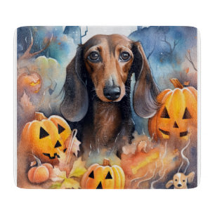 Dachshund Halloween With Pumpkins Scary Cutting Board