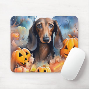 Dachshund Halloween With Pumpkins Scary Mouse Mat