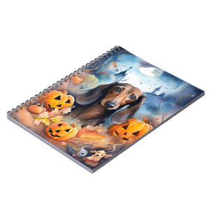 Dachshund Halloween With Pumpkins Scary Notebook