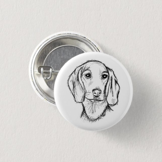 dachshund hand drawn sketch black white puppy dog  3 cm round badge (Front & Back)