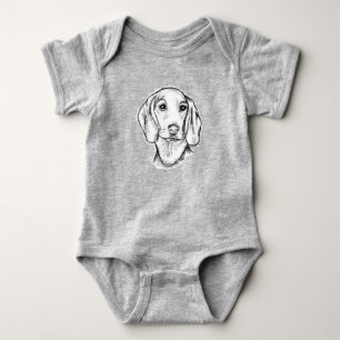 dachshund hand drawn sketch black white puppy dog  baby bodysuit
