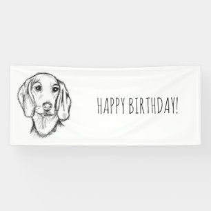 dachshund hand drawn sketch black white puppy dog banner