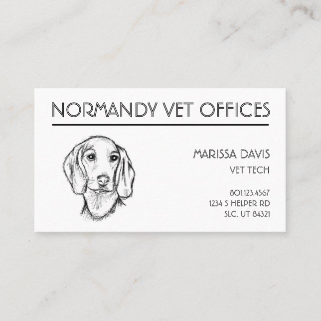 dachshund hand drawn sketch black white puppy dog  business card (Front)