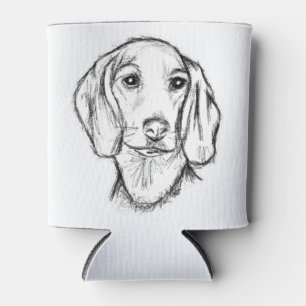 dachshund hand drawn sketch black white puppy dog  can cooler