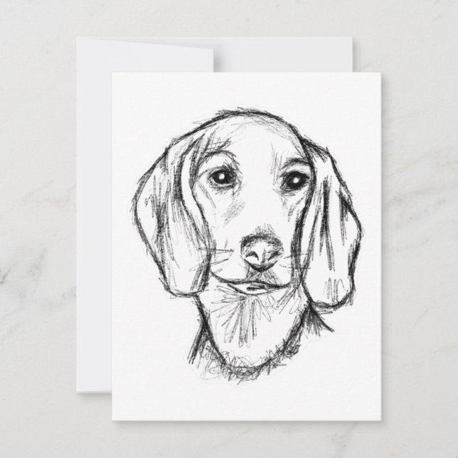 dachshund hand drawn sketch black white puppy dog  card (Front)