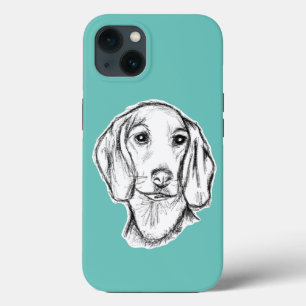 dachshund hand drawn sketch black white puppy dog iPhone 13 case