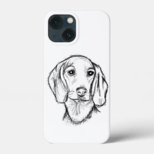 dachshund hand drawn sketch black white puppy dog  iPhone 13 mini case