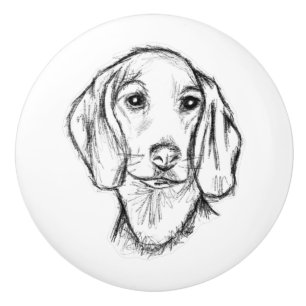 dachshund hand drawn sketch black white puppy dog ceramic knob