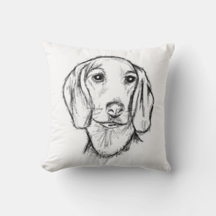 dachshund hand drawn sketch black white puppy dog cushion