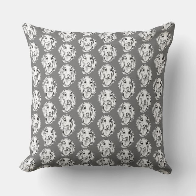 dachshund hand drawn sketch black white puppy dog  cushion (Front)